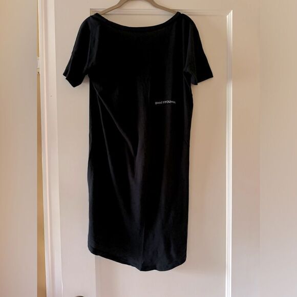 good hYOUman black short sleeved T-shirt dress with white text M - Picture 3 of 14